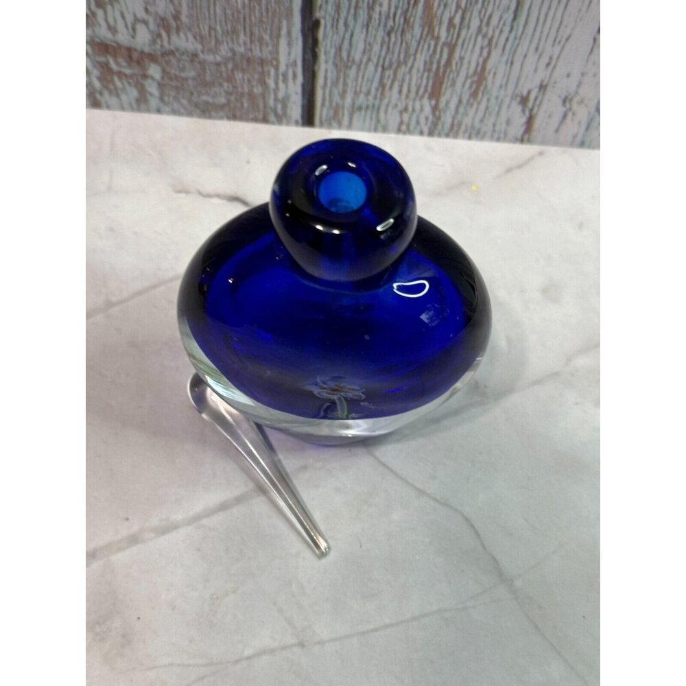 Vintage Cobalt Blue Millefiori Fower Perfume Bottle Art Glass with Stopper Empty - Picture 7 of 13